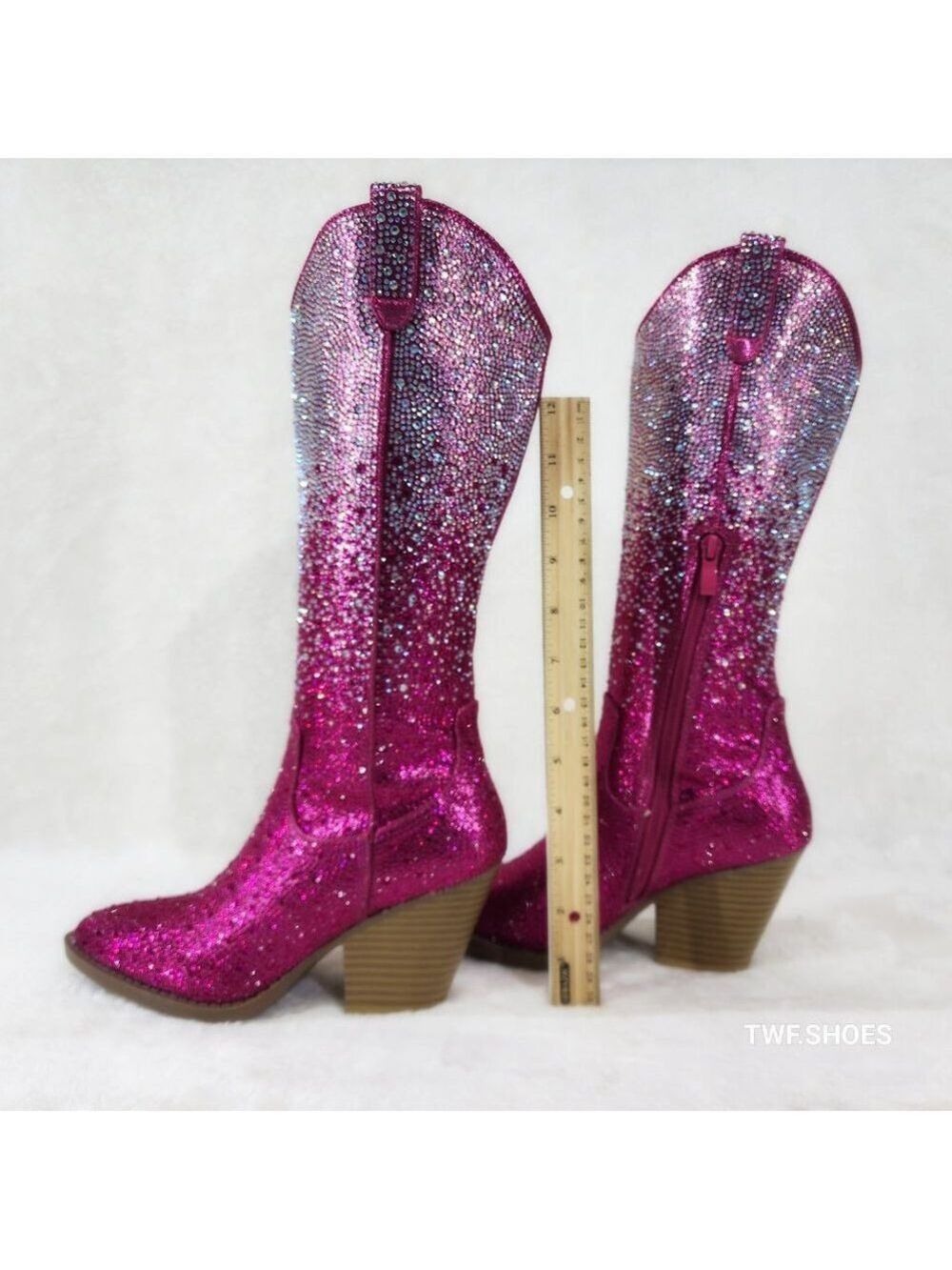 Posh Wild Ones Fuchsia Ombre Rhinestone Western Cowgirl Knee Boots Hot Pink - Picture 14 of 17